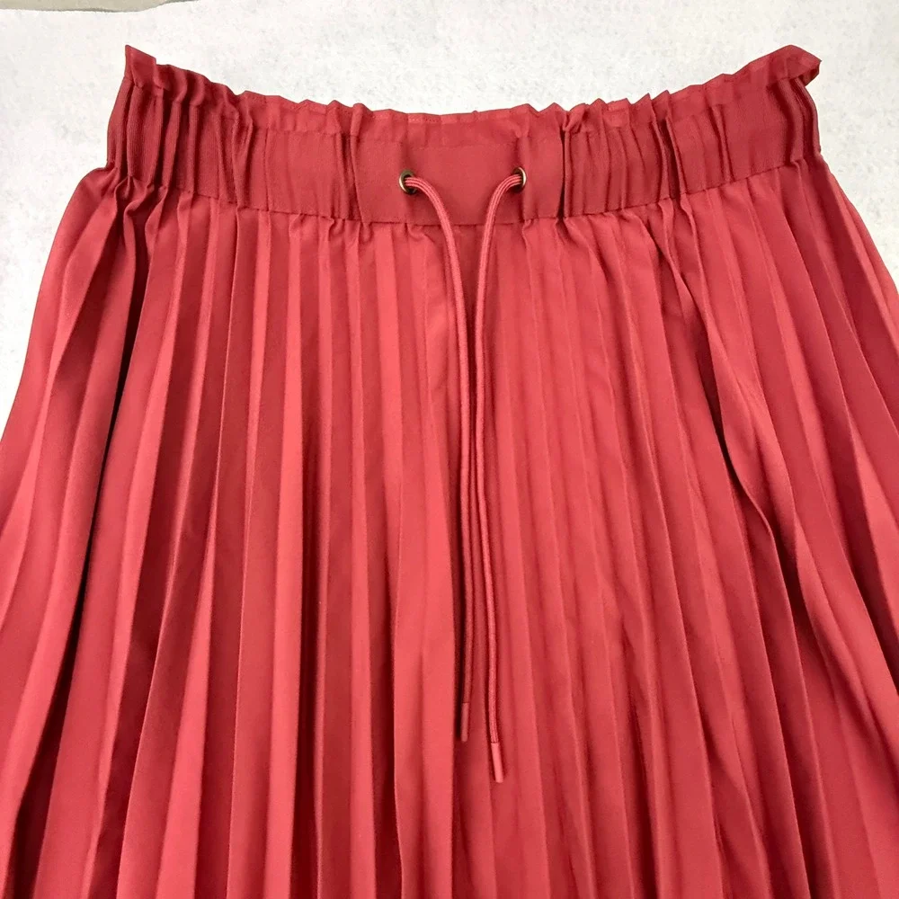 Athleta Hayes Pleated Midi Skirt Women Small Red Midi Drawstring Elastic Waist